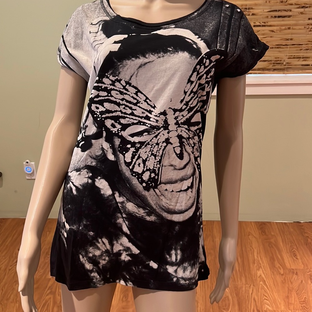 Zara Graphic T-shirt Face Wearing Butterfly Glasses Size L